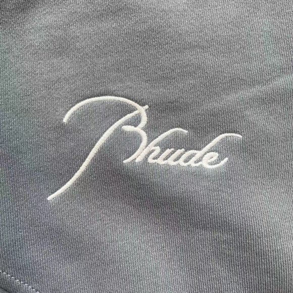 Rhude stand-collar half-zip embroidered logo matte blue sweatshirt - Picture 3 of 10
